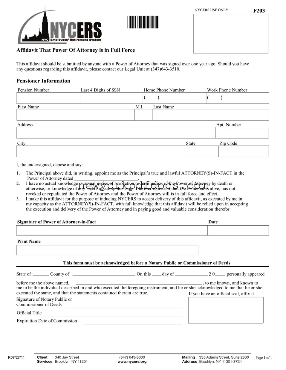 Free Nycers F203 Form