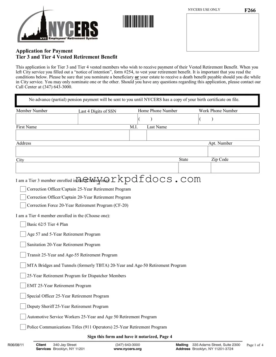 Free Nycers F266 Form