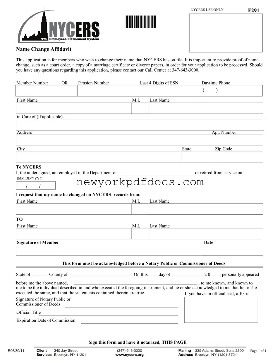 Free Nycers F291 Form