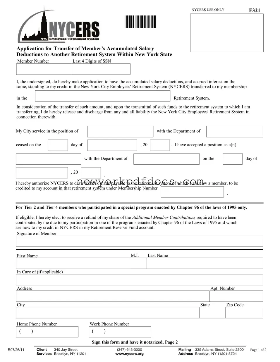 Free Nycers F321 Form