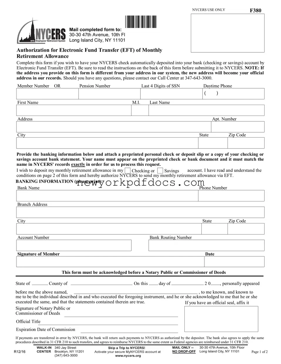 Free Nycers F380 Form