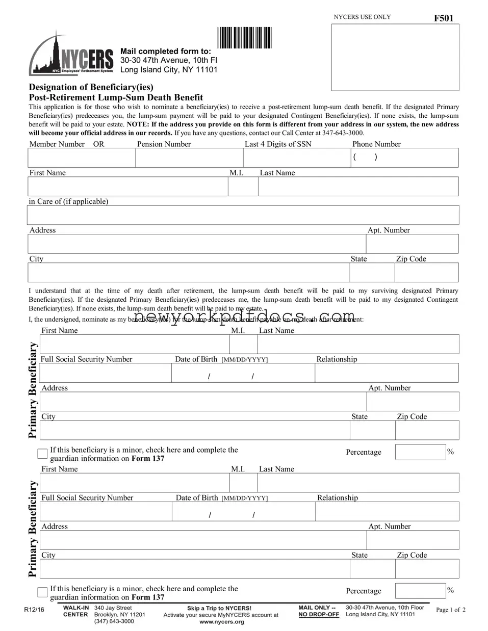 Free Nycers F501 Form