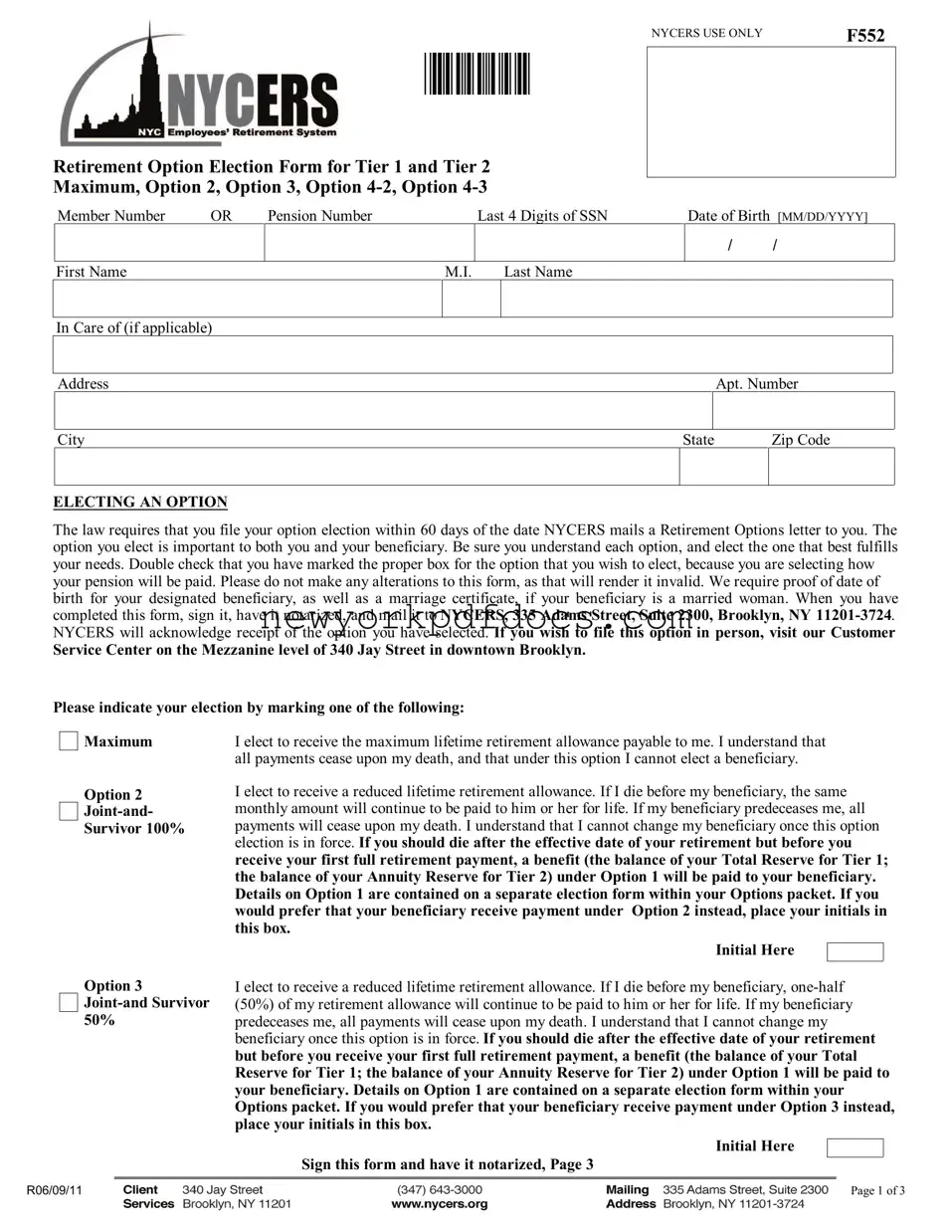 Free Nycers F552 Form