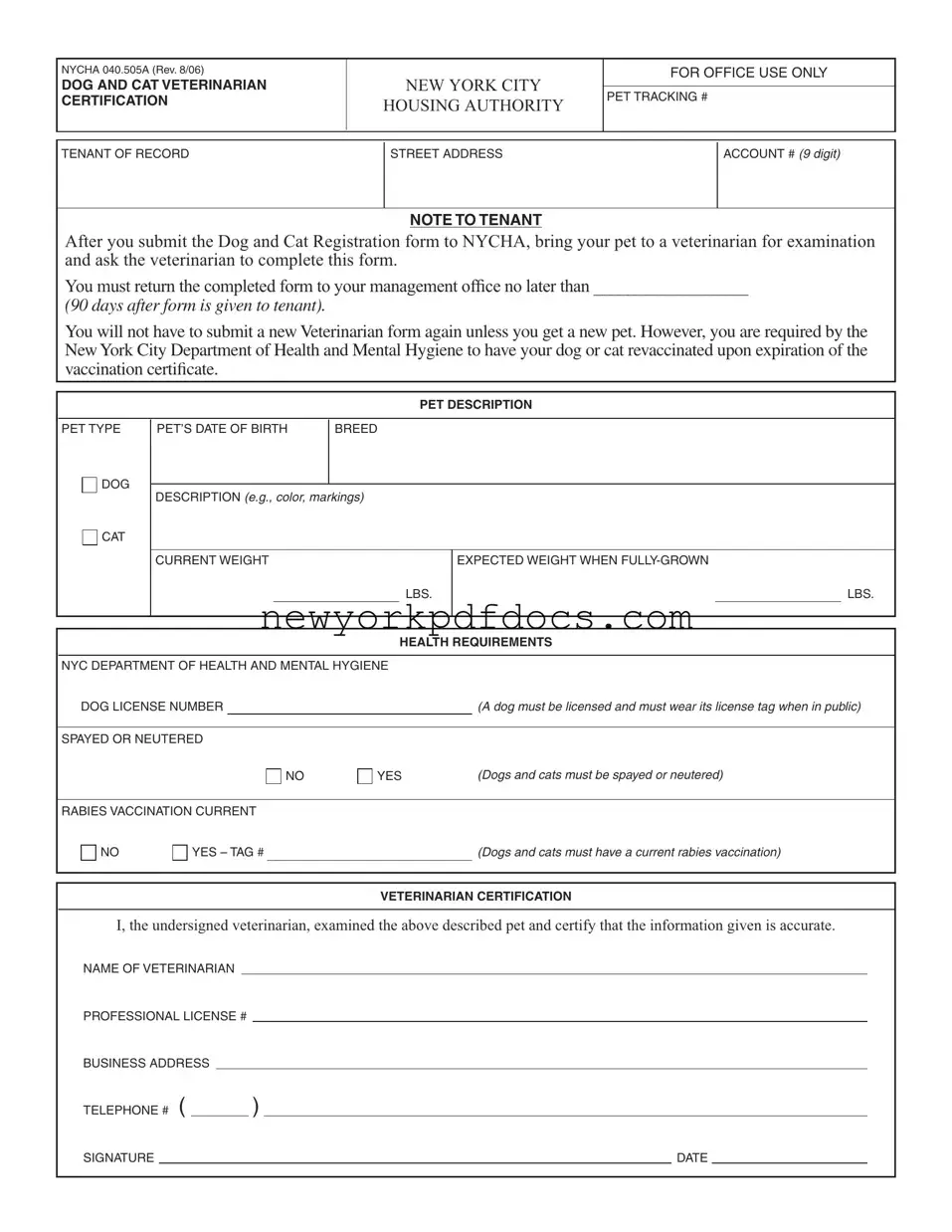 Free Nycha 040 505A Form