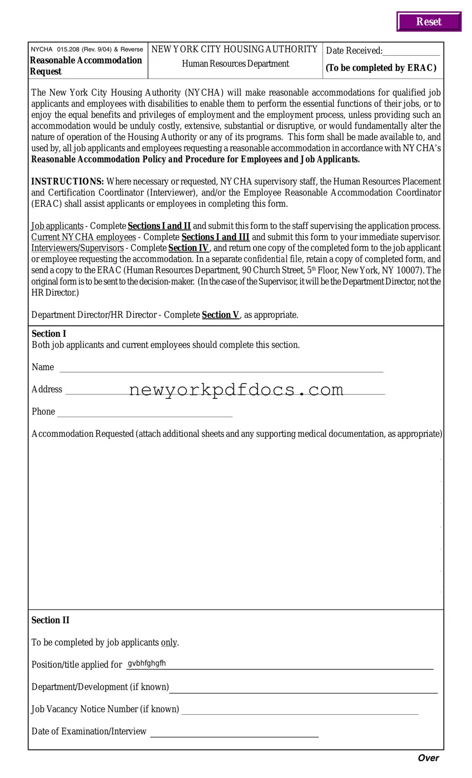 Free Nycha Employment Application Form