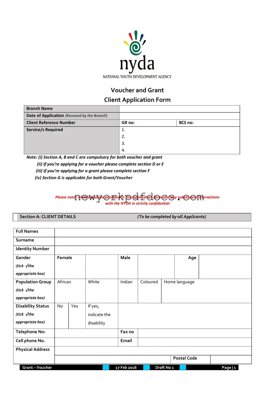 Free Nyda Application Form