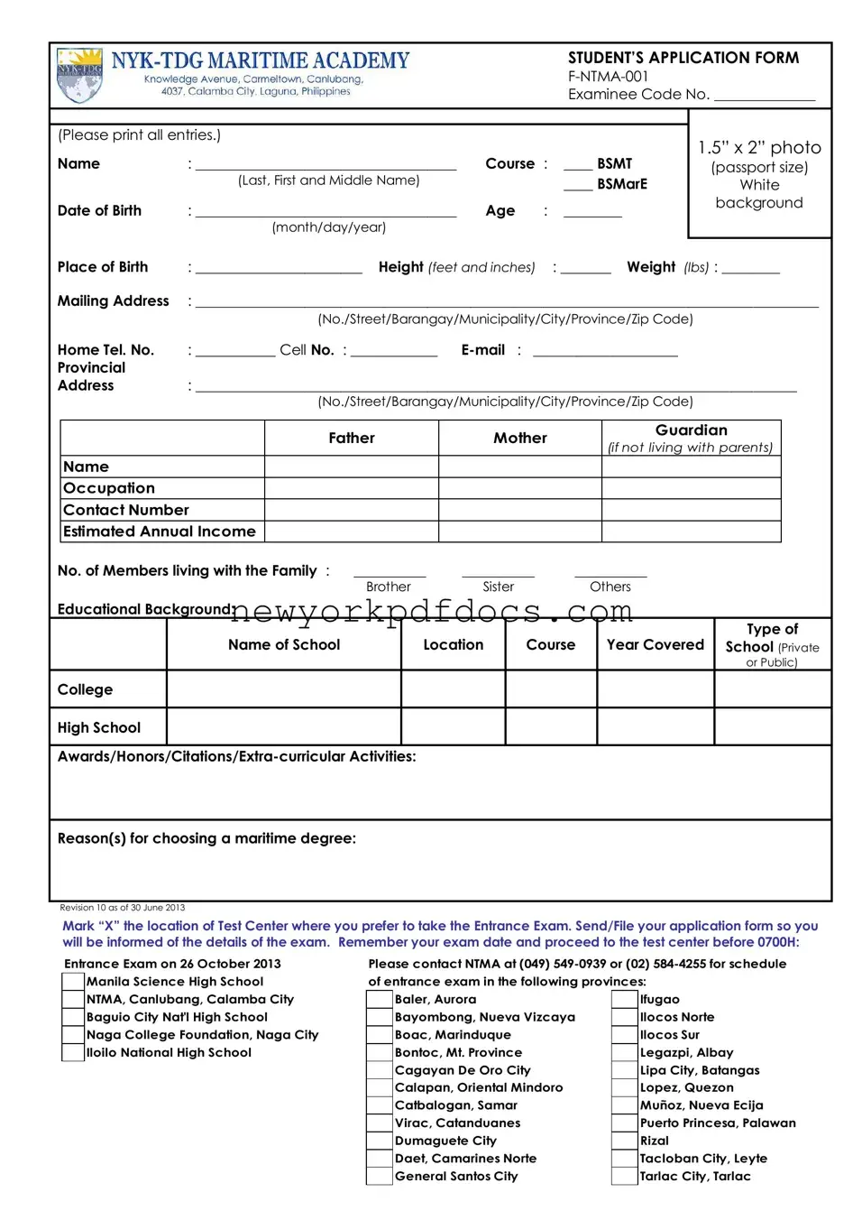 Free Nyk Print Application Form