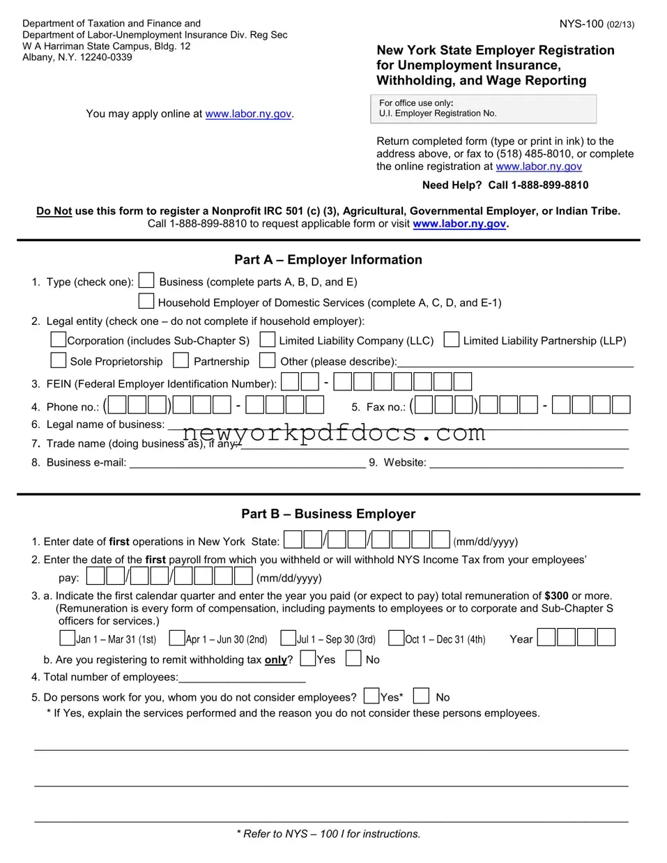 Free Nys 100 Form