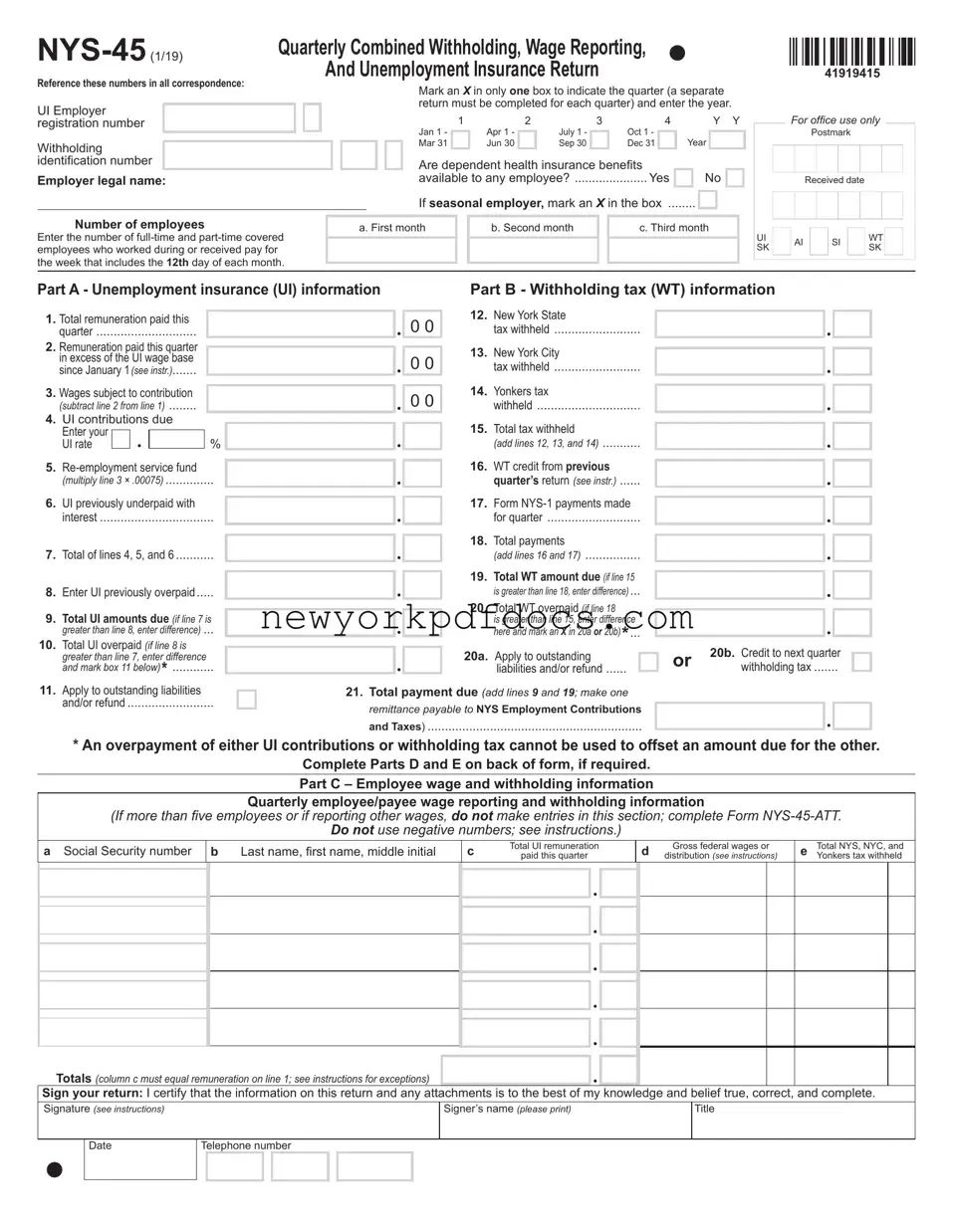 Free Nys 45 Form