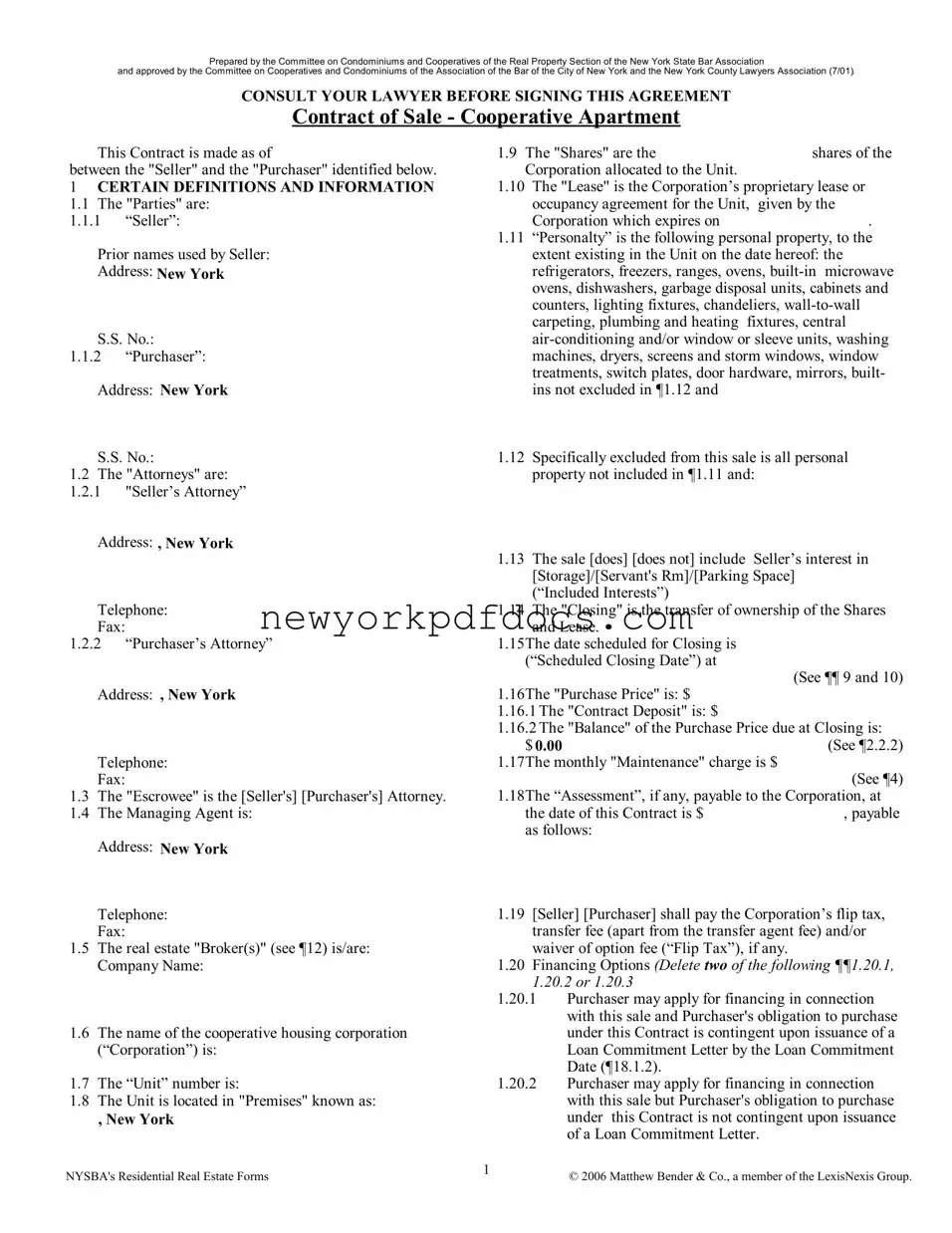 Free Nys Bar Assoc Real Estate Form