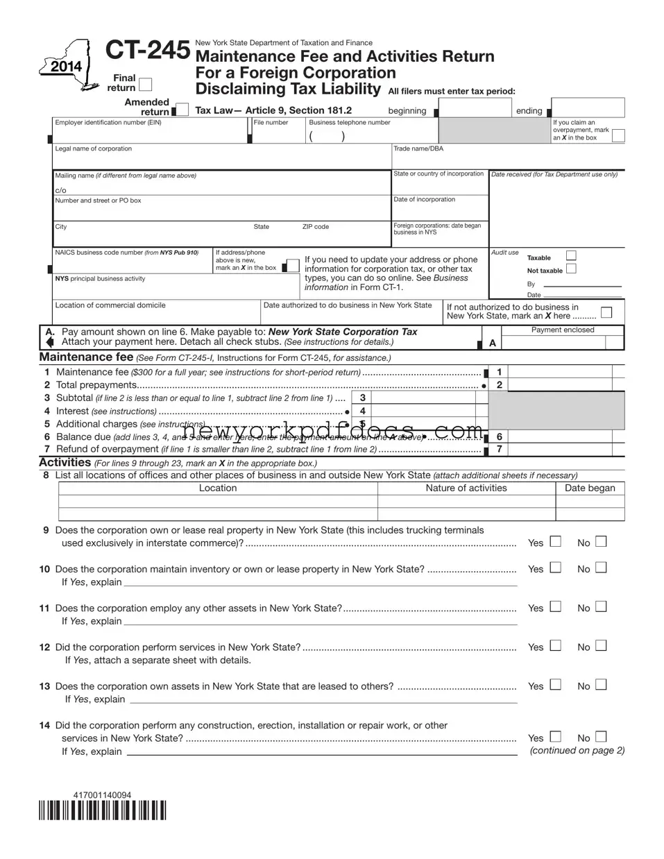Free Nys Ct 245 Form