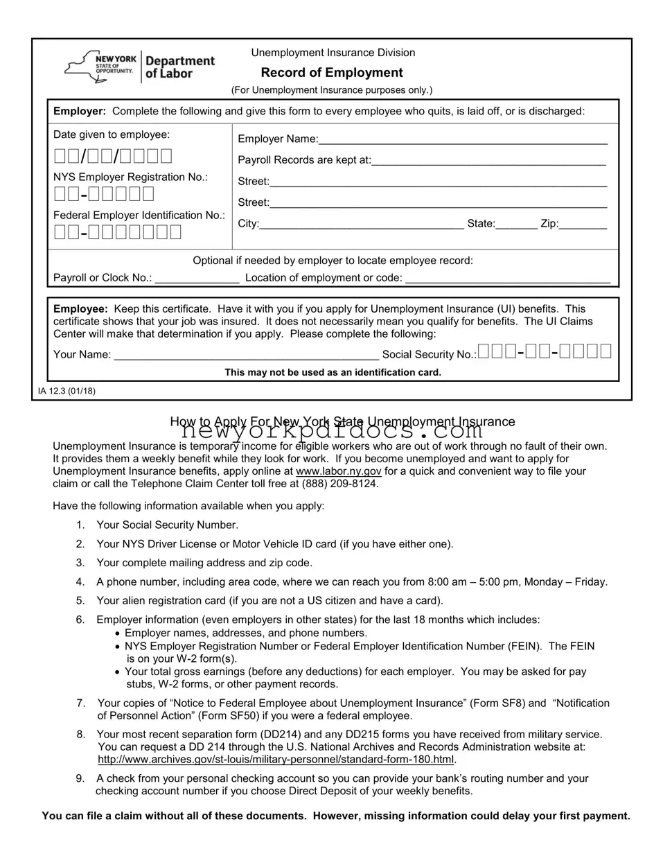 Free Nys Record Employment Form