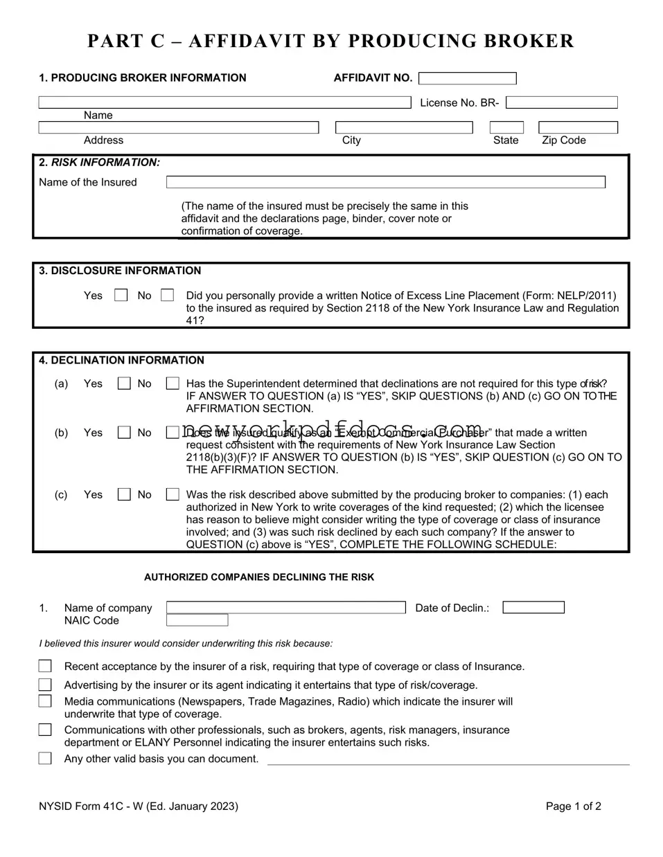 Free Nysid 41C W Form