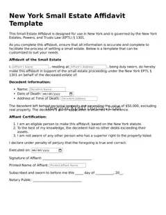 Valid  Small Estate Affidavit Document for New York