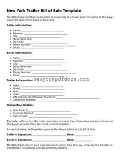 Valid  Trailer Bill of Sale Document for New York