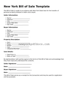 Valid  Bill of Sale Document for New York