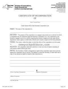 Free New York Certificate Form