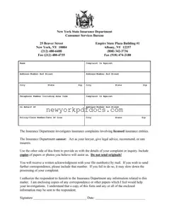 Free New York Dept Insurance Form