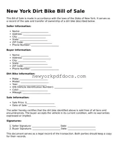 Valid  Dirt Bike Bill of Sale Document for New York