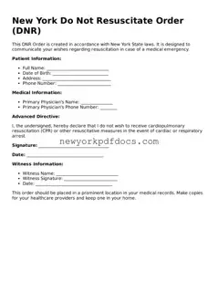 Valid  Do Not Resuscitate Order Document for New York