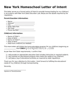 Valid  Homeschool Letter of Intent Document for New York