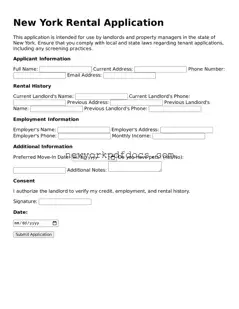 Valid  Rental Application Document for New York