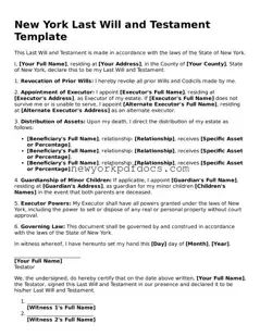 Valid  Last Will and Testament Document for New York