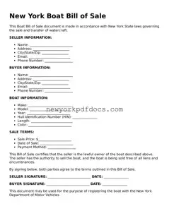 Valid  Boat Bill of Sale Document for New York