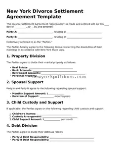 Valid  Divorce Settlement Agreement Document for New York