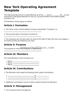 Valid Operating Agreement Document for New York