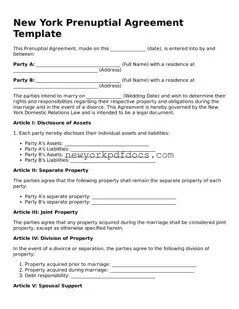 Valid  Prenuptial Agreement Document for New York