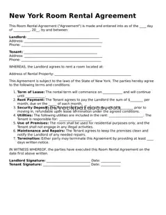 Valid  Room Rental Agreement Document for New York