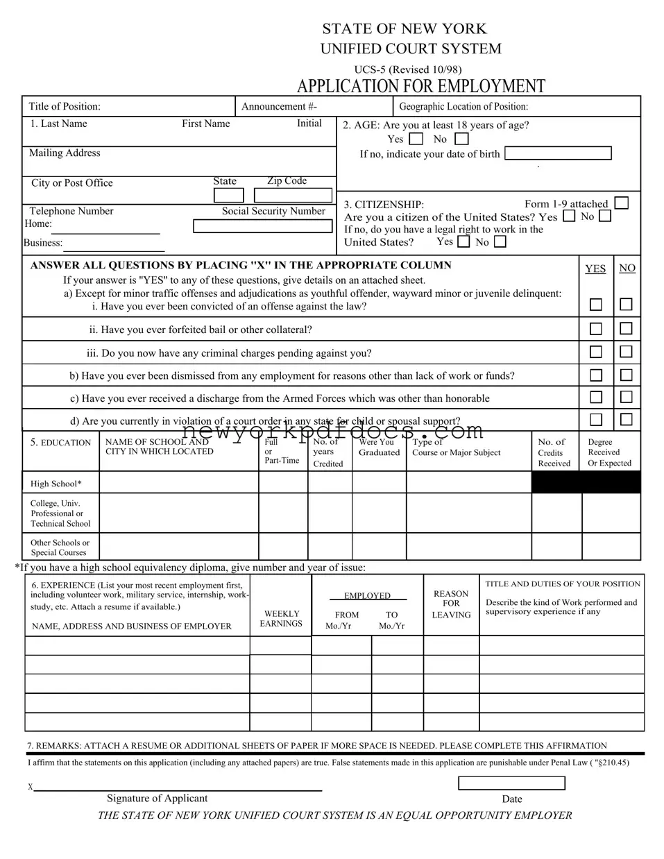 Free Ucs 5 New York Form