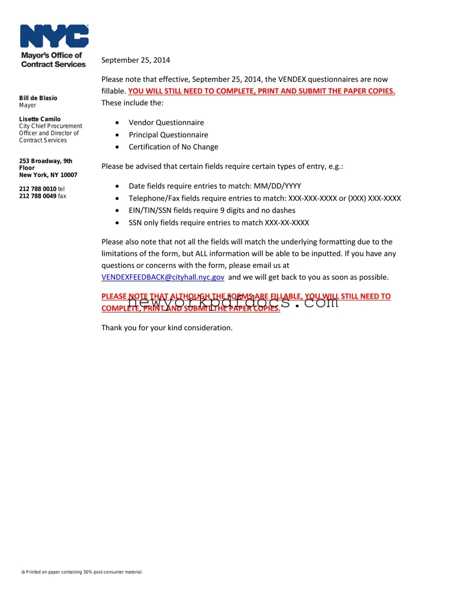 Free Vendex Nyc Form